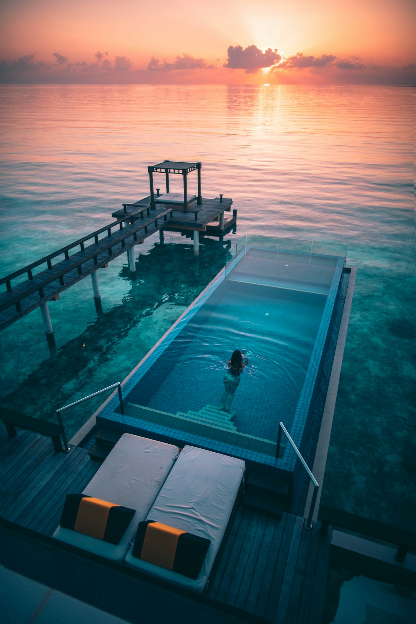 Infinity pool at a luxury resort at sunset